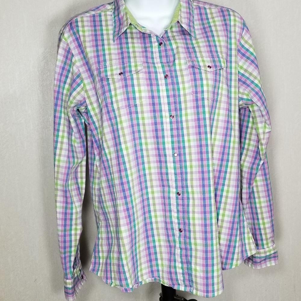 Women's Western Style Plaid Shirt - Sz L